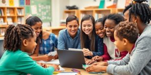Diverse students collaborating with accessible learning tools.
